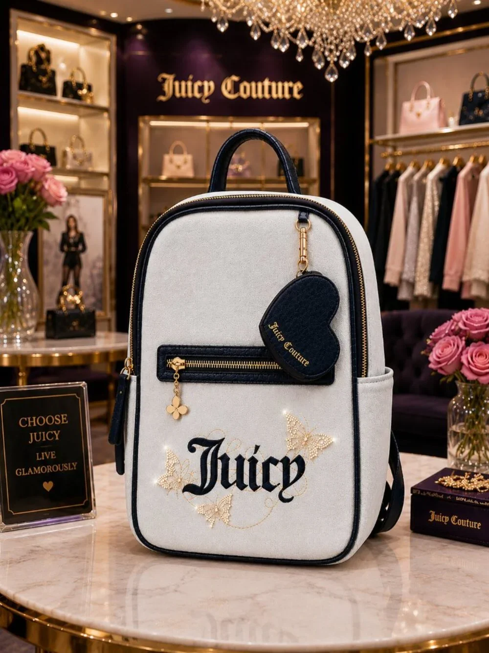 JUICY COUTURE Wingin It Crystal Mini Backpack & Heart Coin Pouch Wallet Key NWT